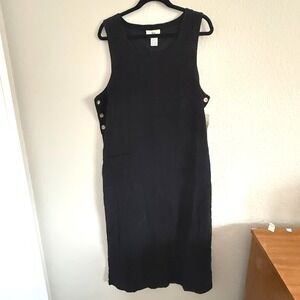 TY Wear Original Womens Large Black Corduroy Dress Button Accent Lagenlook Lagom